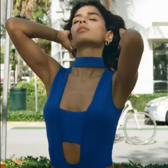 Zara Cobalt Blue Choker Strappy Bodysuit - Picture 1 of 5
